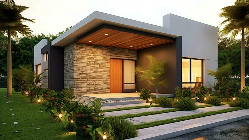 Rumah Minimalis 2 Lantai Dinding Batu