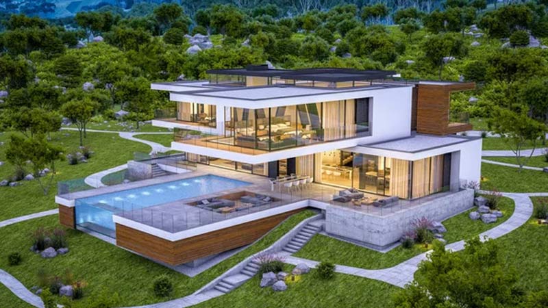 Desain Rumah Besar Mewah Full Kaca