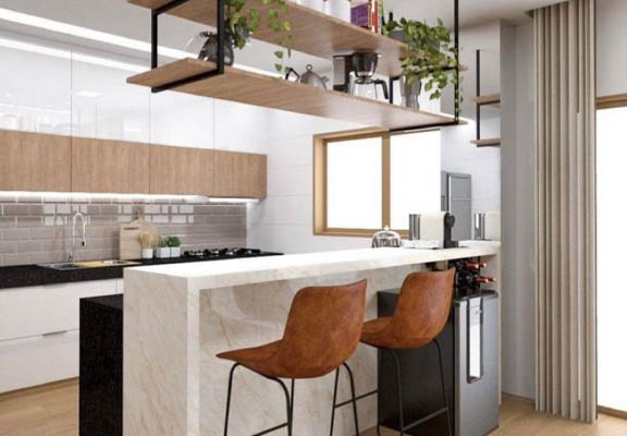 Contoh Mini Bar Dapur Kecil Sentuhan Earth Tone