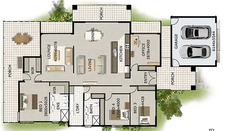 Denah Rumah 3 kamar Garasi 2 Mobil