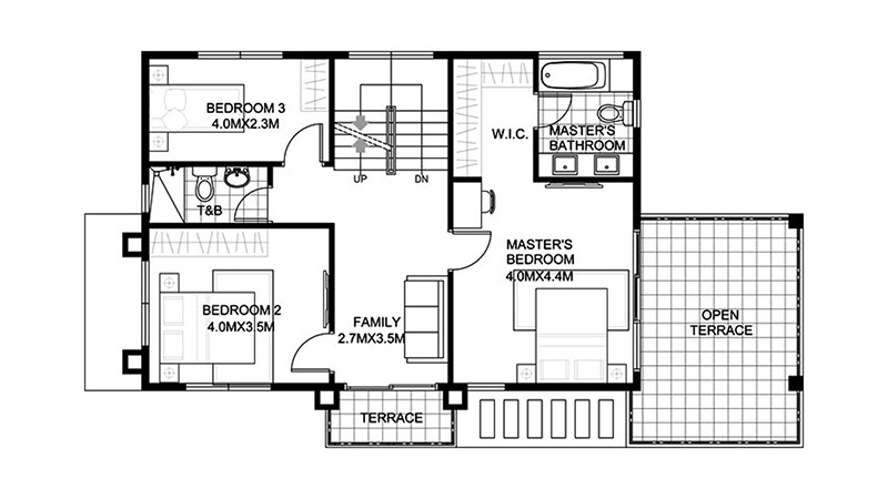 Denah Rumah 3 kamar dengan Master Bedroom