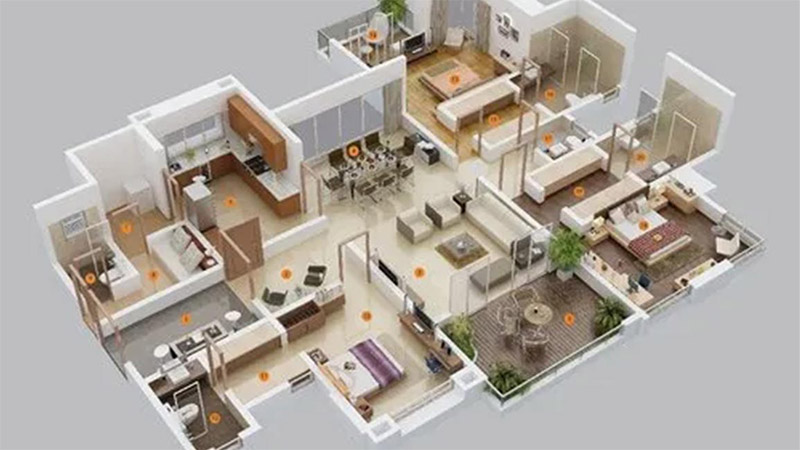 Denah Rumah 3 kamar dengan Tumbuhan