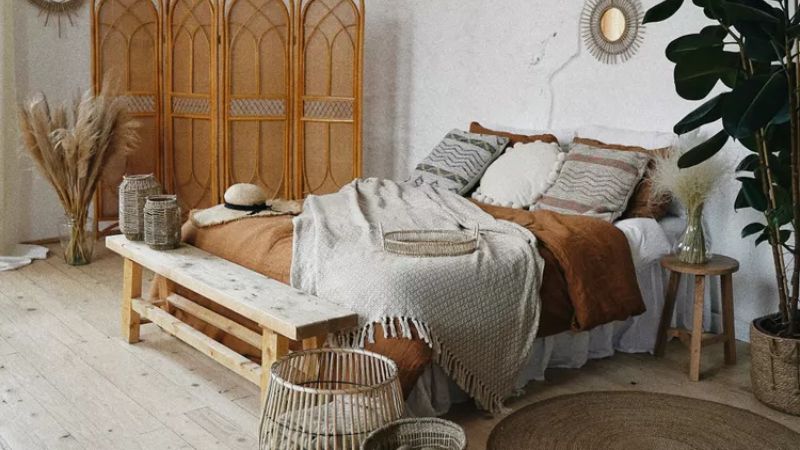 dekorasi kamar estetik Boho Natural dan Alami
