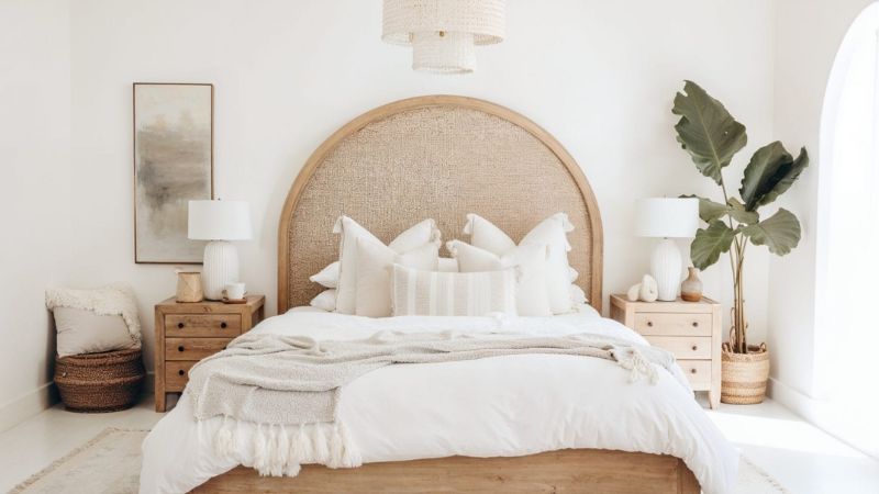 dekorasi kamar estetik gaya Tropical Japandi