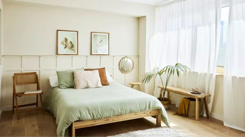 dekorasi kamar estetik Japandi dengan Hint Warna