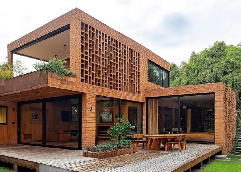 Rumah Kayu Minimalis dengan Bata
