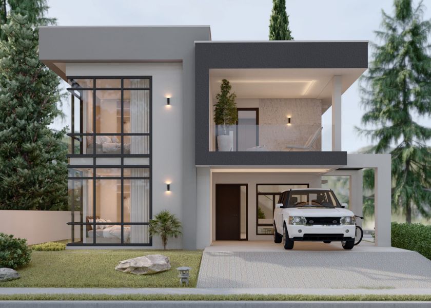 Desain Rumah Minimalis 2 Lantai dengan Jendela Besar