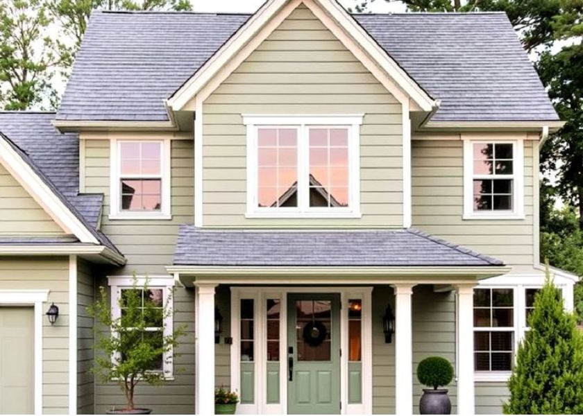 Kombinasi Warna Hijau Putih Depan Rumah