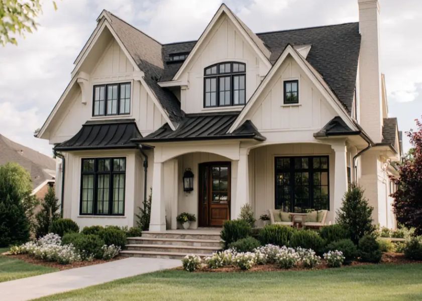 Kombinasi Warna Hitam Krem Depan Rumah