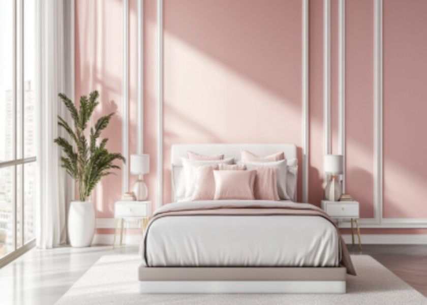 Dinding Kamar Estetik Warna Pink dan Putih