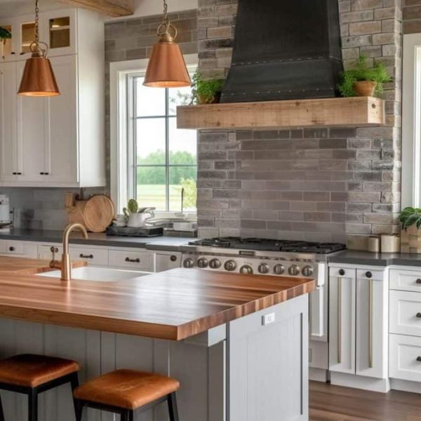 Dapur Cantik Mewah dengan Meja Kayu Elegan