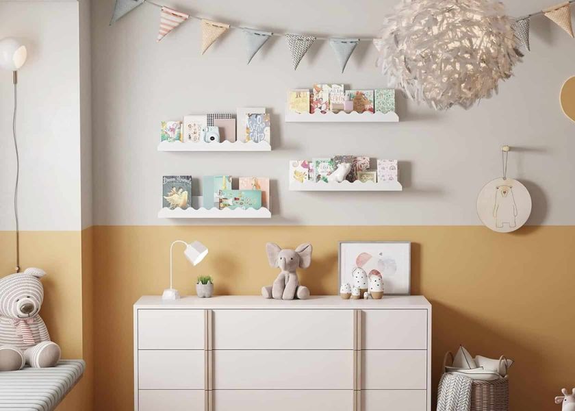Kamar Anak Perempuan dengan Rak Dinding Terbuka