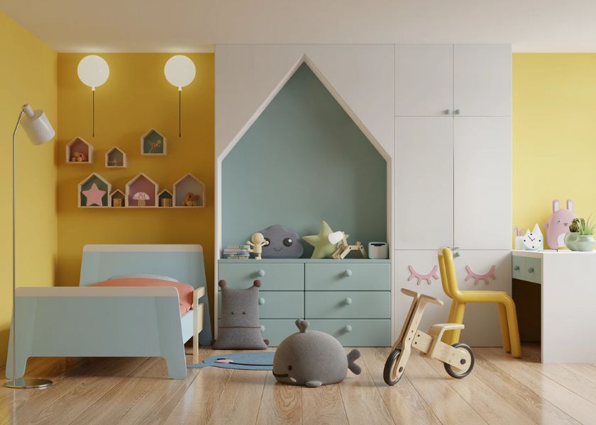 Kamar Anak Perempuan Kombinasi Biru dan Kuning