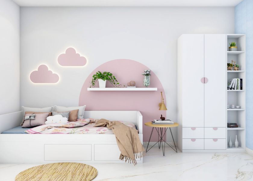 Kamar Anak Perempuan Warna Pastel Pink dan Putih