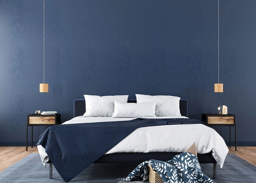 Kamar Estetik Cowo Warna Biru Navy dan Putih 