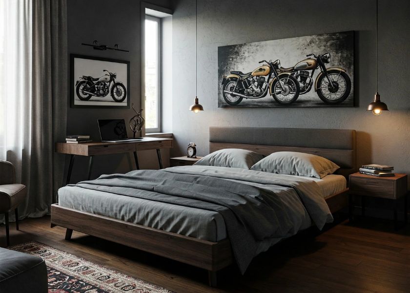 Kamar Estetik Cowo dengan Lampu Gantung Industrial