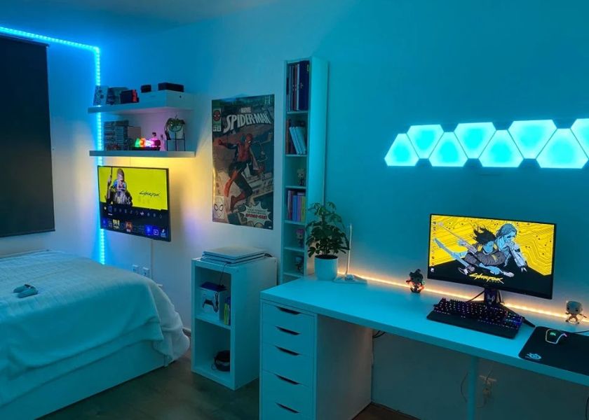 Kamar Estetik Cowo dengan Lampu Led Strip