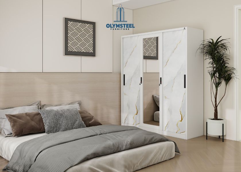 Lemari Pakaian Besi 3 Pintu Olymsteel OSWS 3P Marble