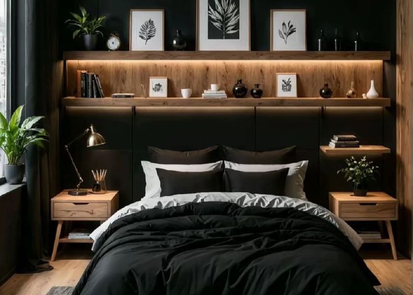 Kamar Laki-Laki Sederhana dengan Warna Hitam Aksen