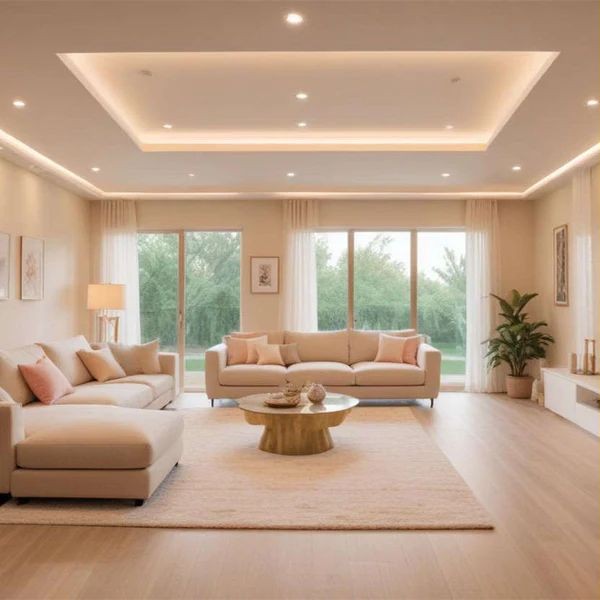 Lampu Downlight di Plafon PVC Ruang Tamu Mewah