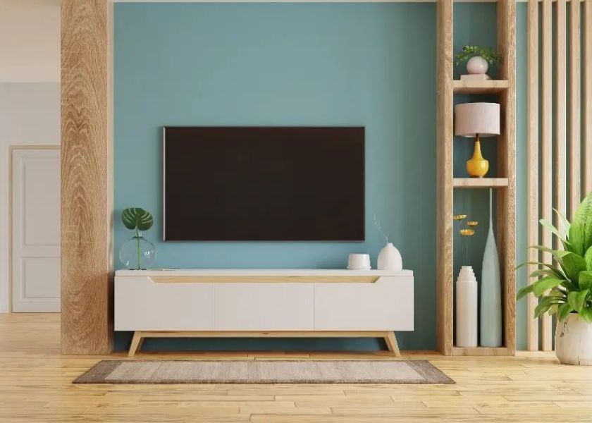 Backdrop Ruang TV dengan Cat Dinding Doff 