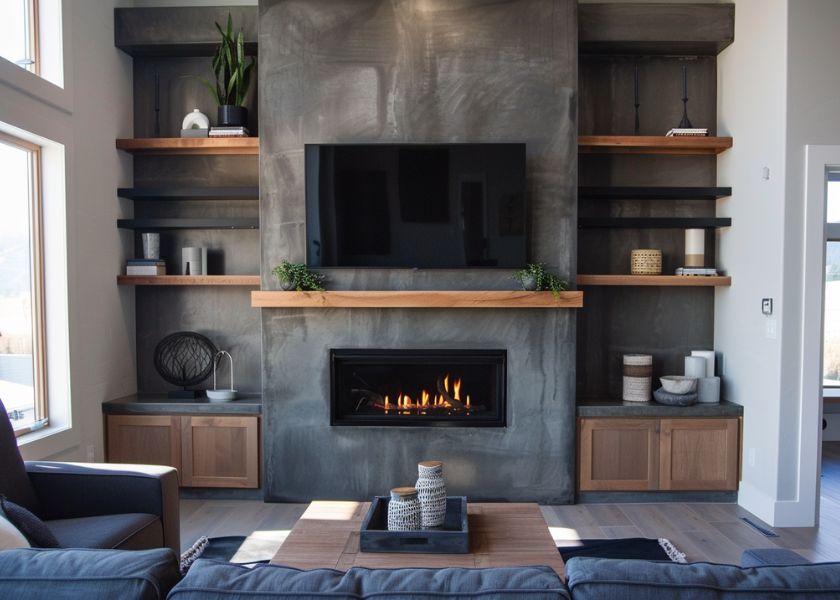 Backdrop Semen Ekspos di Ruang TV Minimalis