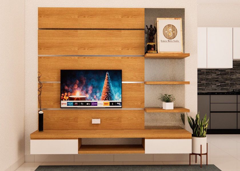 Backdrop Ruang TV Panel PVC atau HPL