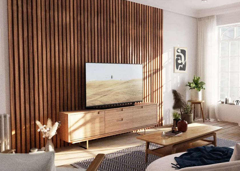 Backdrop Ruang TV Panel Kayu