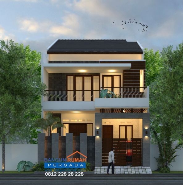 Rumah 2 Lantai di Kampung Cat Abu Muda & Coklat Tua