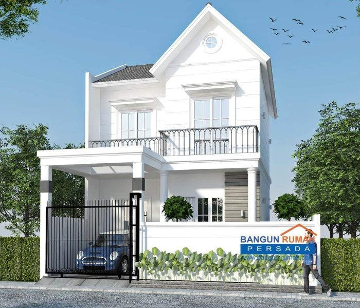 Rumah 2 Lantai Minimalis di Kampung dengan Atap Pelana