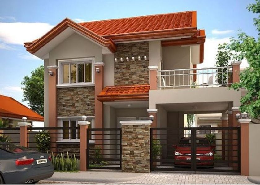 Rumah 2 Lantai di Kampung dengan Cat Warna Terracotta