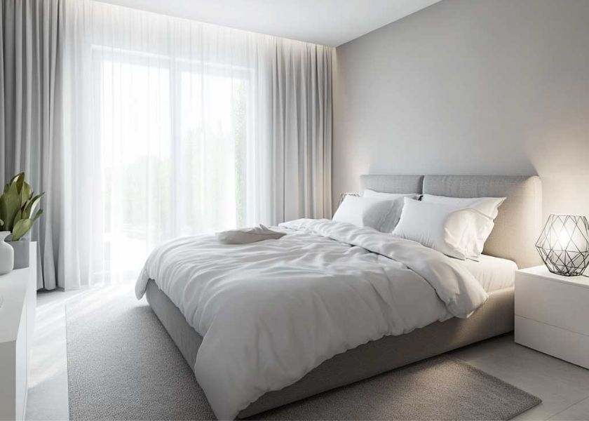 Warna Abu-Abu Muda di Kamar Tidur Sejuk