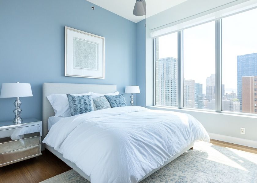 Warna Biru Muda di Kamar Tidur Sejuk