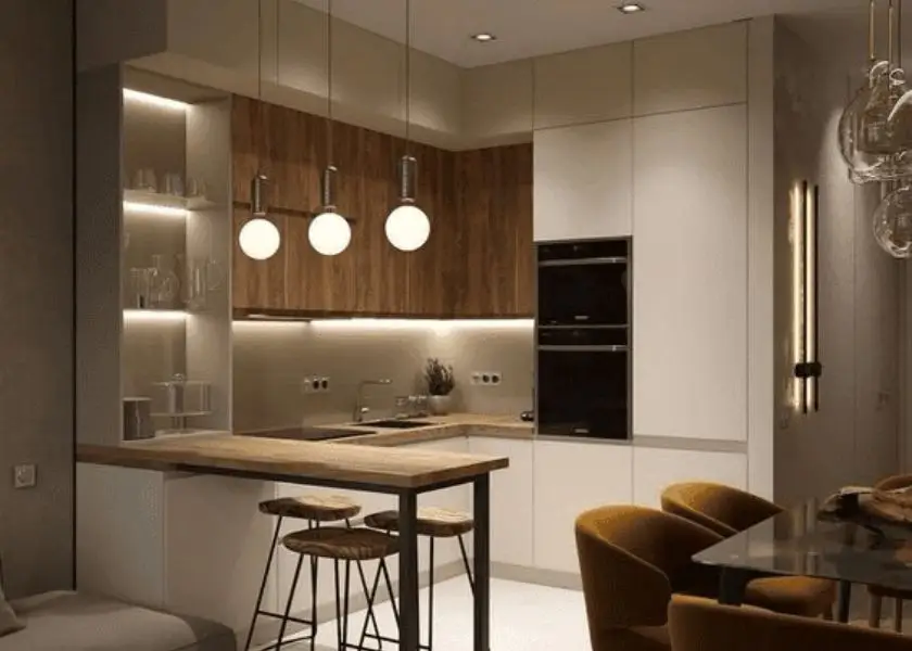 Desain Dapur Minibar Bentuk L untuk Dapur Sudut