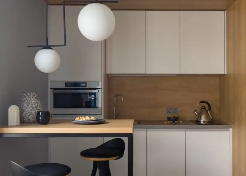 Desain Dapur Minibar Bentuk Lurus Yang Hemat Tempat