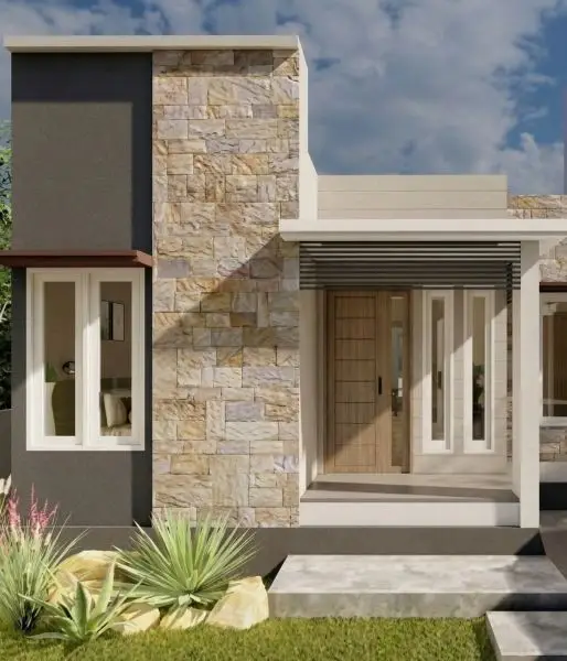 Rumah Sederhana tapi Mewah Warna Cat Abu Tua + Batu Palimanan