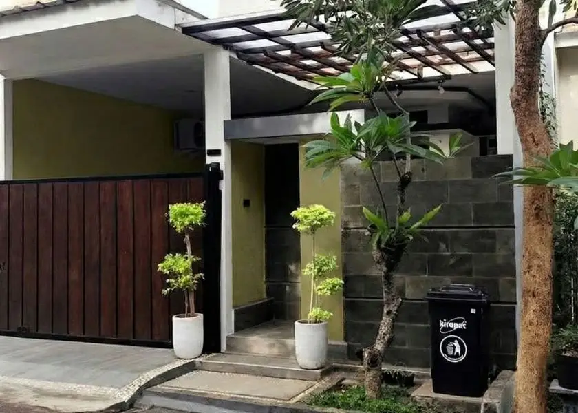 Rumah Sederhana tapi Mewah Warna Cat Olive Green + Batu Candi