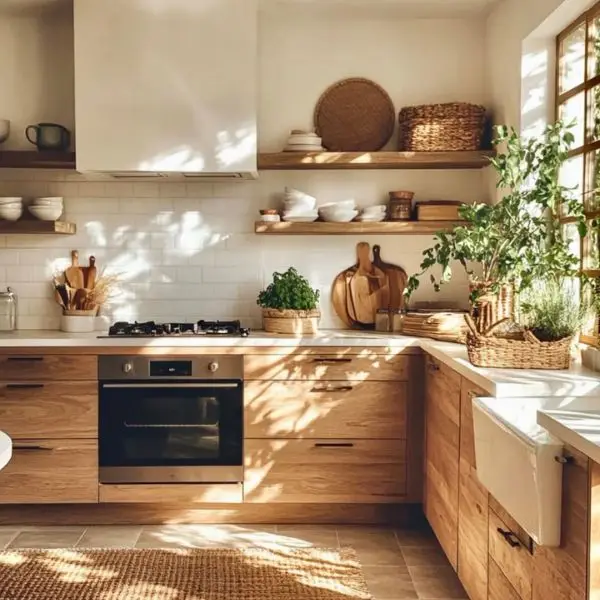 Keranjang Rotan untuk Penyimpanan di Dapur Estetik Sederhana