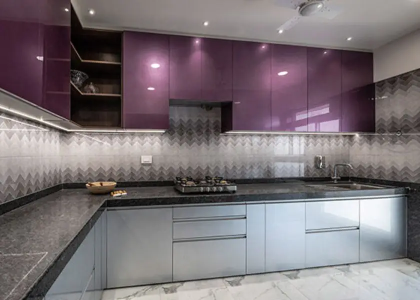 Dapur Warna Ungu dan Abu-Abu untuk Gaya Modern