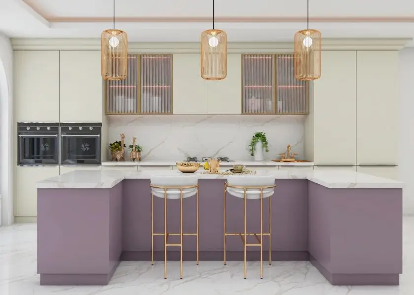 Dapur Warna Ungu dan Beige untuk Suasana Hangat
