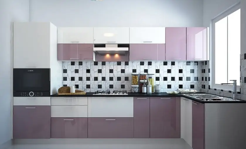 Dapur Warna Ungu dan Putih untuk Kesan Bersih