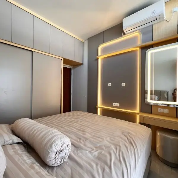Desain Kamar 3x3 untuk Suami Istri dengan Lemari Pintu Geser
