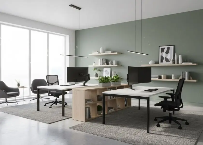 Desain Ruang Kerja Kantor Warna Hijau Sage untuk Suasana Tenang