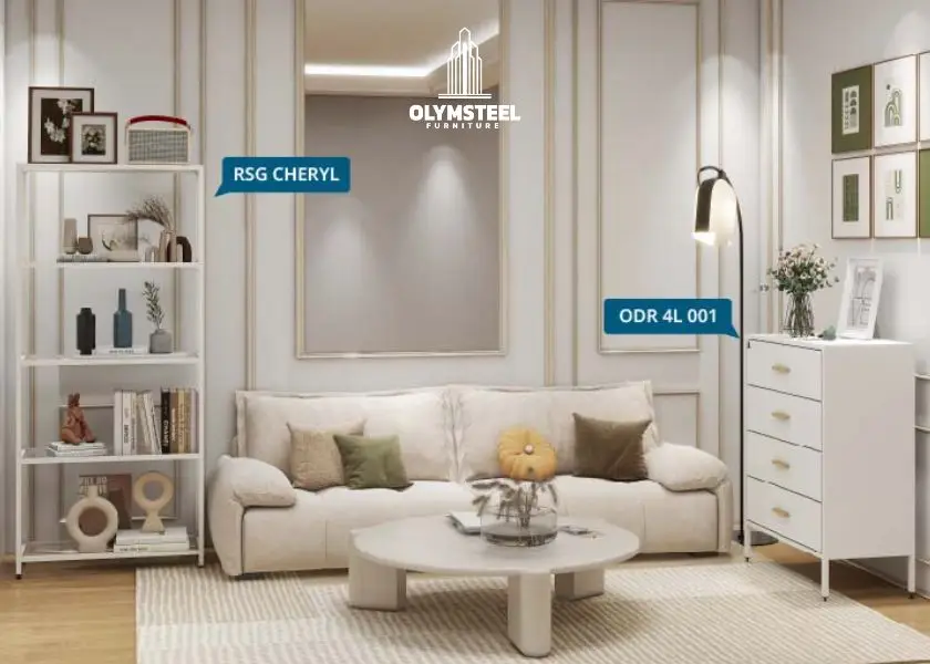 Drawer dan Rak Besi Olymsteel di Ruang Tamu Minimalis 3x3
