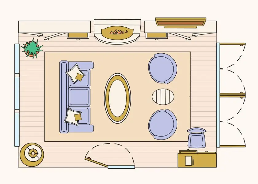 Gambar Layout Ruang Tamu dengan Sofa Tunggal dengan Meja Konsol