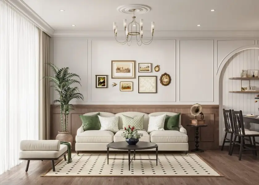 Gambar Ruang Tamu dengan Karpet Area untuk Kesan Hangat