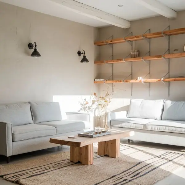 Gambar Ruang Tamu dengan Sofa Compact dengan Warna Netral