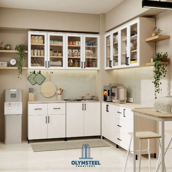 Dapur Estetik Sederhana dengan Kabinet Besi Olymsteel Erline