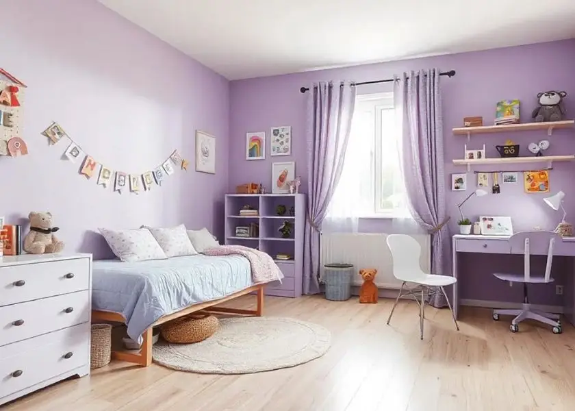Kamar Anak Perempuan Minimalis Warna Ungu Muda