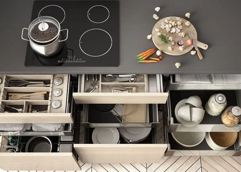 Model Kitchen Set Minimalis dengan Laci Organizer